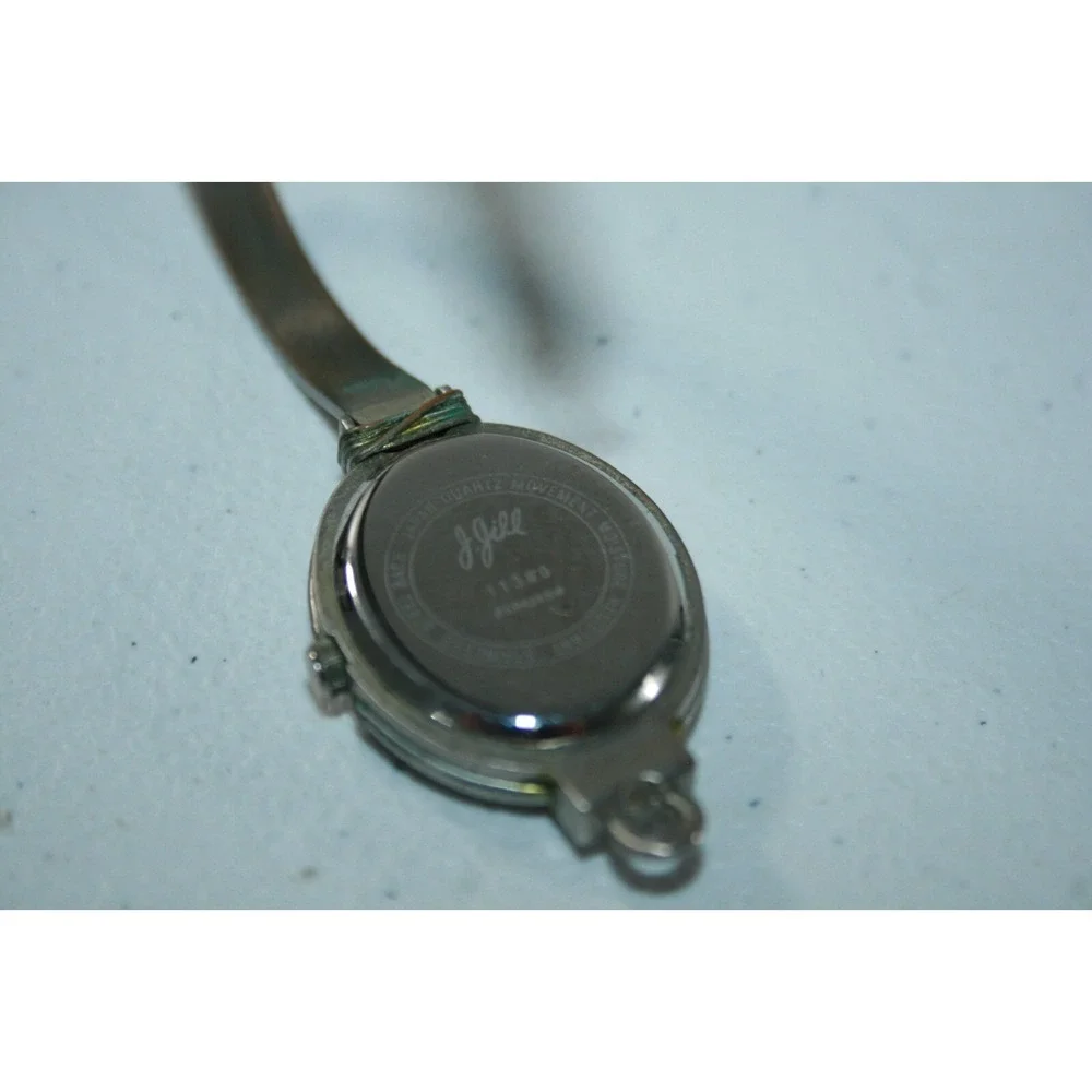 Vintage J Jill Ladies Silver MOP Dial Oval Cuff Bangle Analog Quartz Watch W Box